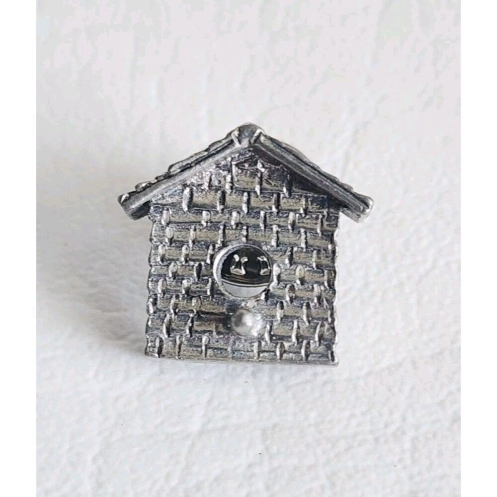 Vintage Jim Clift Pewter Shingled Birdhouse Hat Lapel Pin Brooch
